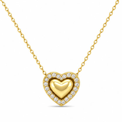 Dainty Gold Heart Halo Crystal Necklace