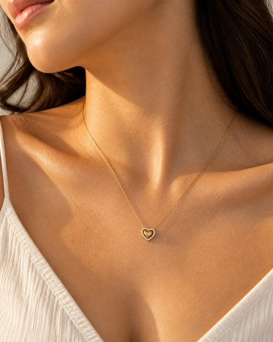 Dainty Gold Heart Halo Crystal Necklace