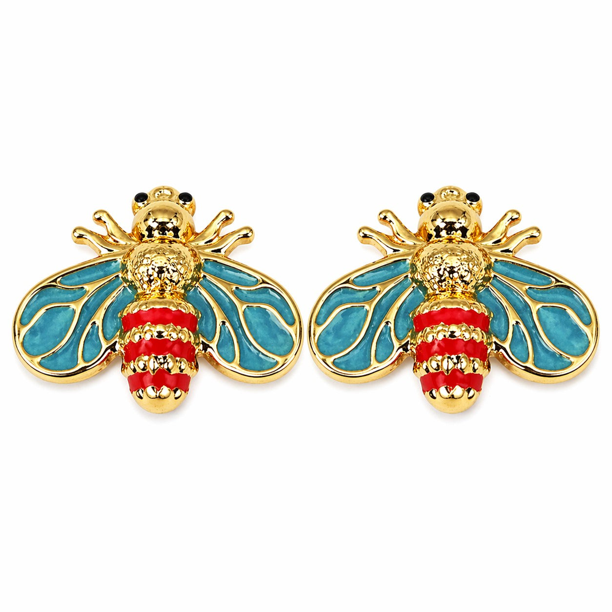 Gold Bee Blue Stud Earrings