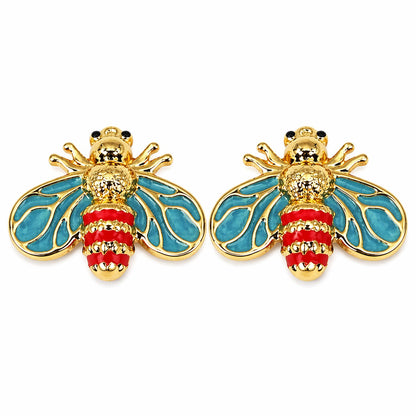 Gold Bee Blue Stud Earrings