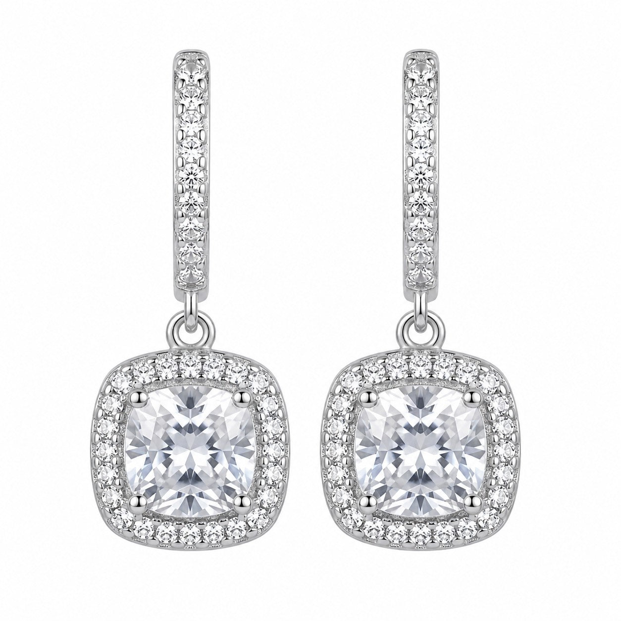 Silver Halo Crystal Dangle Earrings