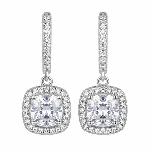 Silver Halo Crystal Dangle Earrings