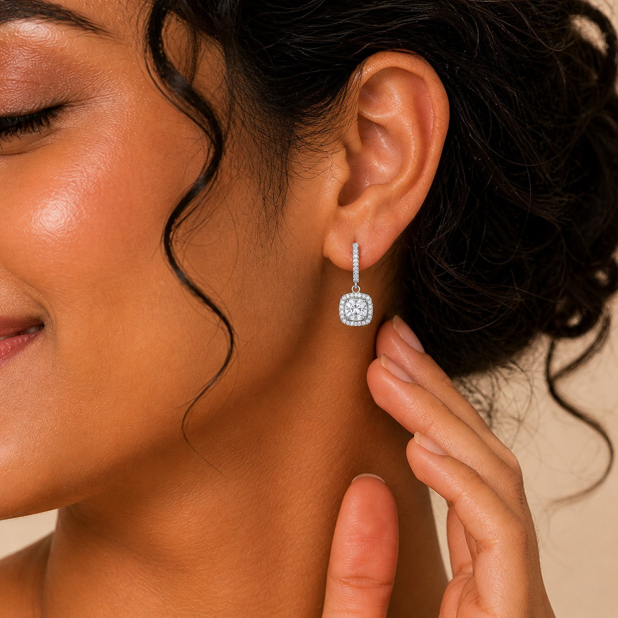 Silver Halo Crystal Dangle Earrings