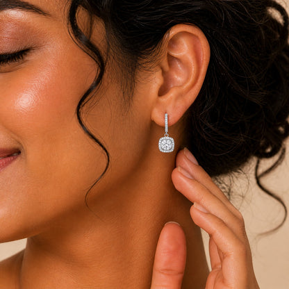 Silver Halo Crystal Dangle Earrings