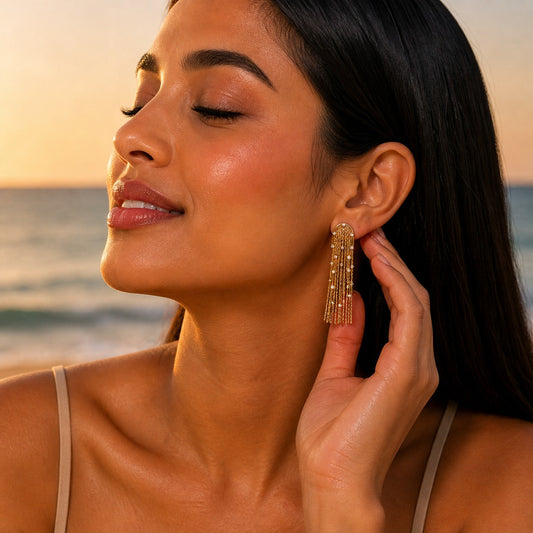Gold Plated Fringe Tassel Earrings