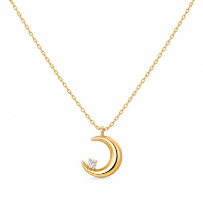 Gold Crescent Moon Crystal Pendant Necklace