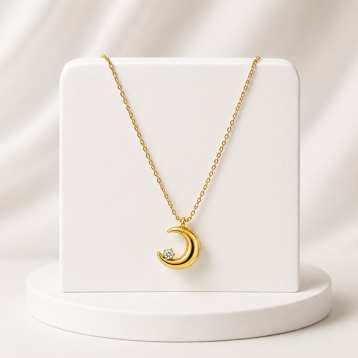 Gold Crescent Moon Crystal Pendant Necklace