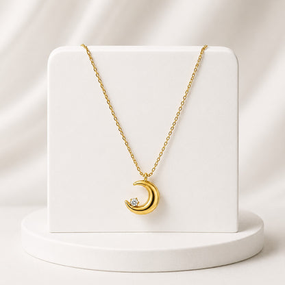 Gold Crescent Moon Crystal Pendant Necklace