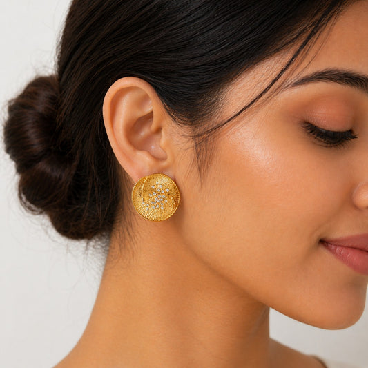 Gold Textured Disc Stud Earrings
