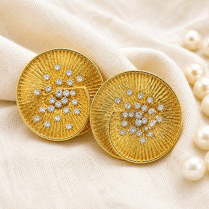 Gold Textured Disc Stud Earrings