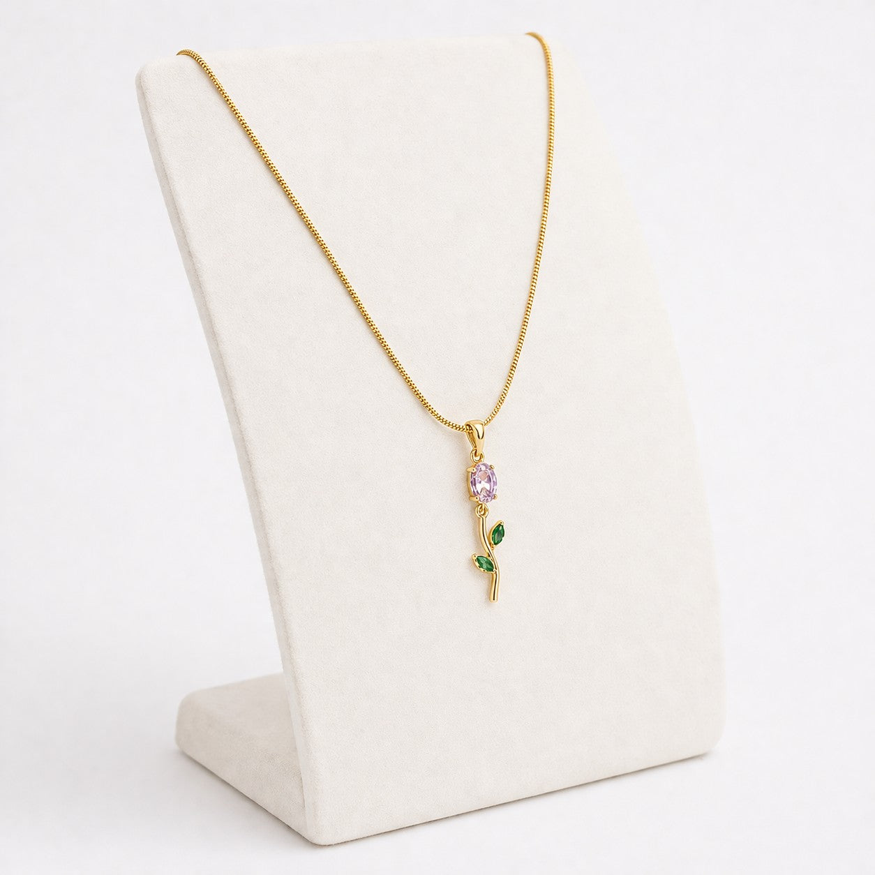 Gold Pink Crystal Flower Pendant Necklace