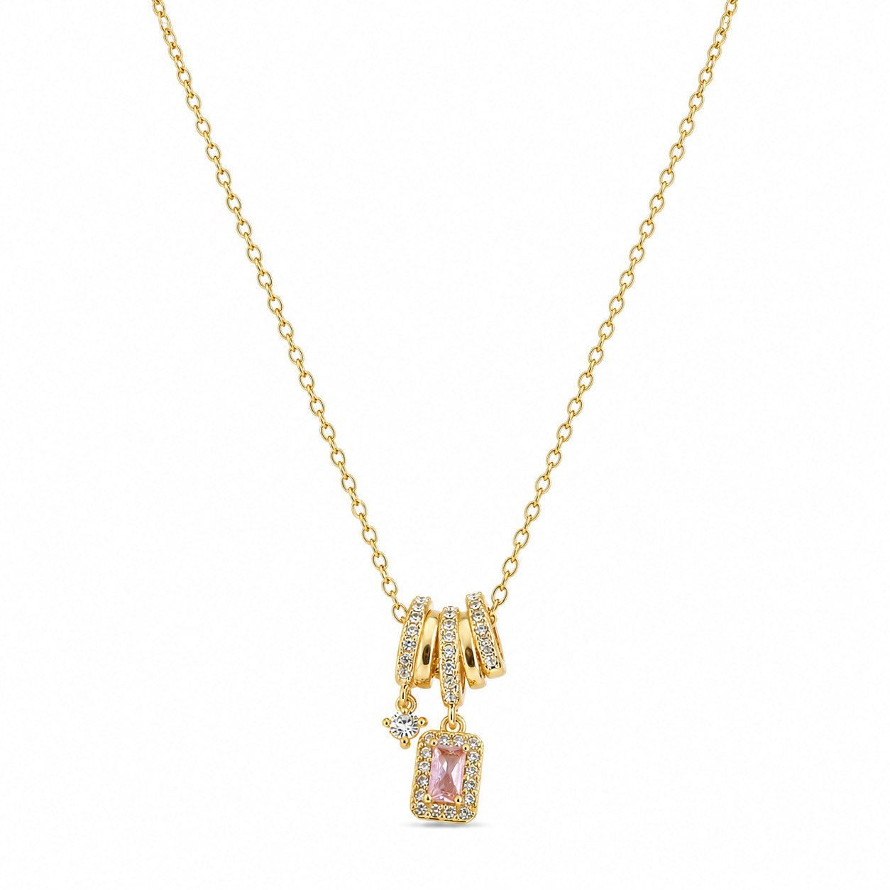 Gold Pink Crystal Charm Pendant Necklace