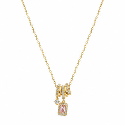 Gold Pink Crystal Charm Pendant Necklace