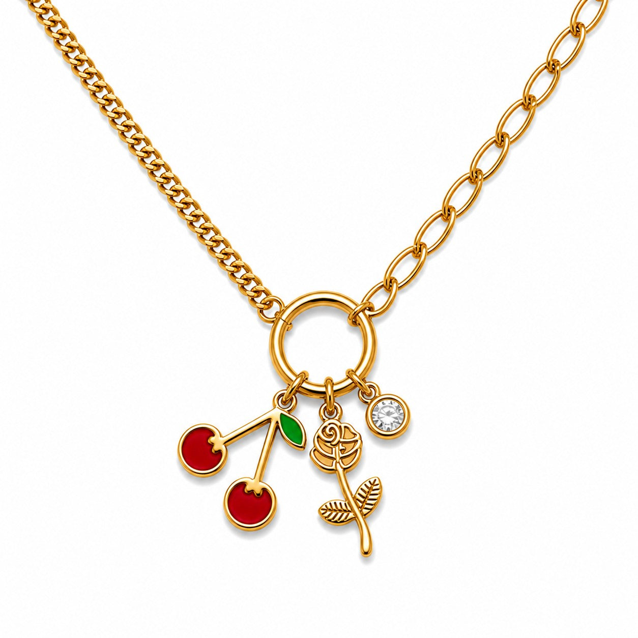Gold Cherry Charm Pendant Necklace