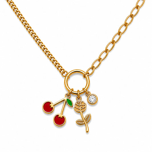 Gold Cherry Charm Pendant Necklace