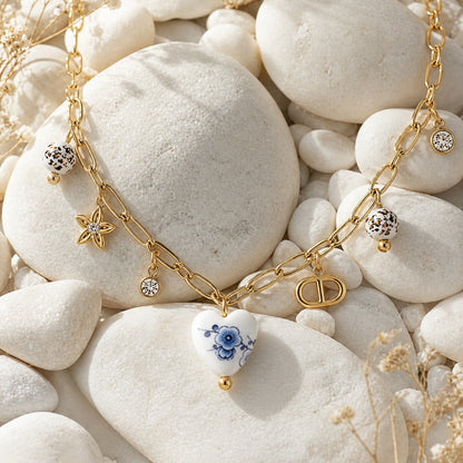 Trendy Gold Multi Charm Heart Necklace