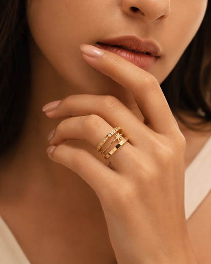 Golden Daisy Stack Ring Set