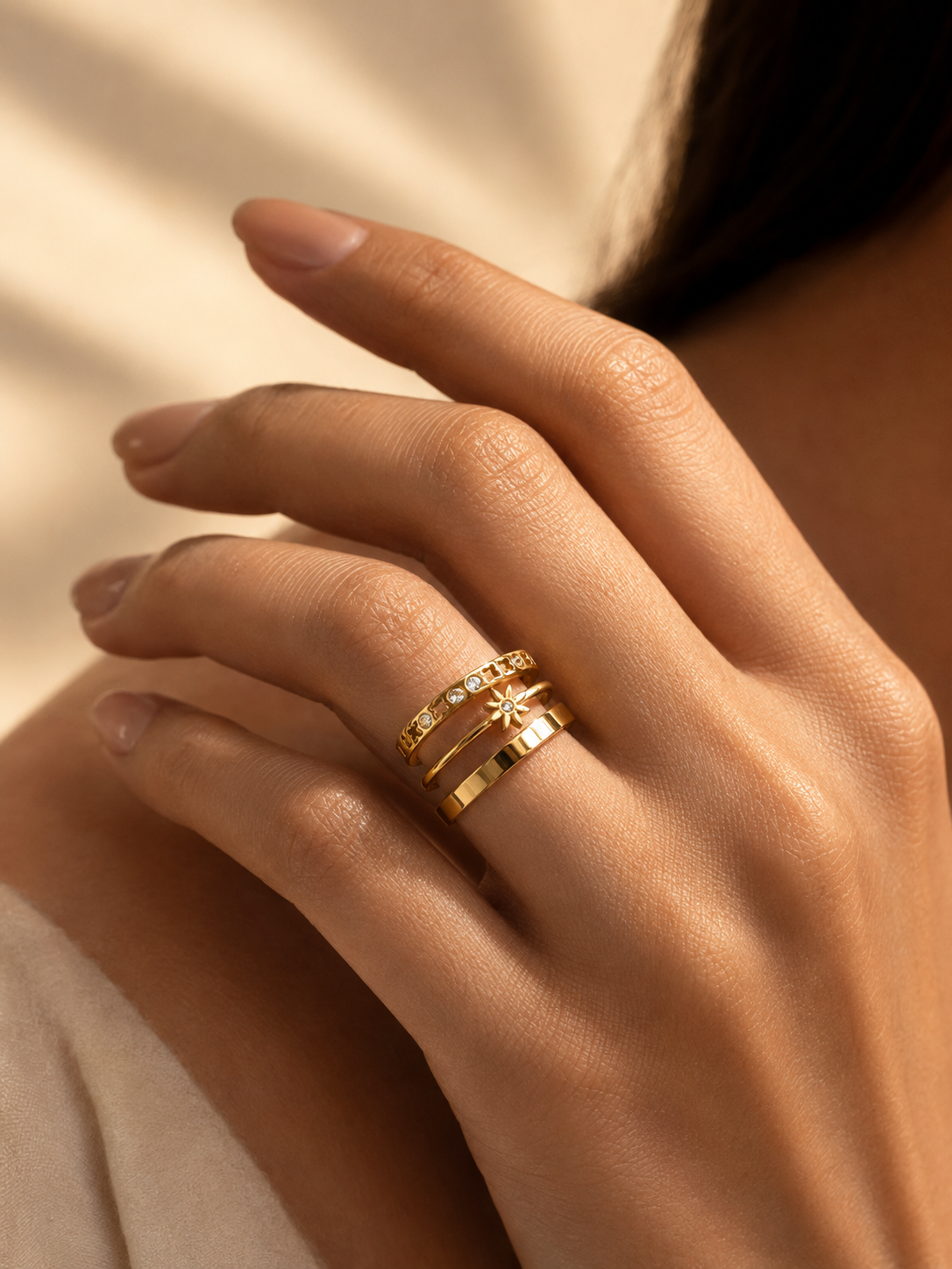 Golden Daisy Stack Ring Set