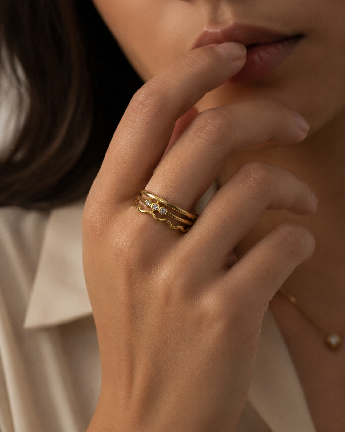 Trinity Wave Stack Ring Set