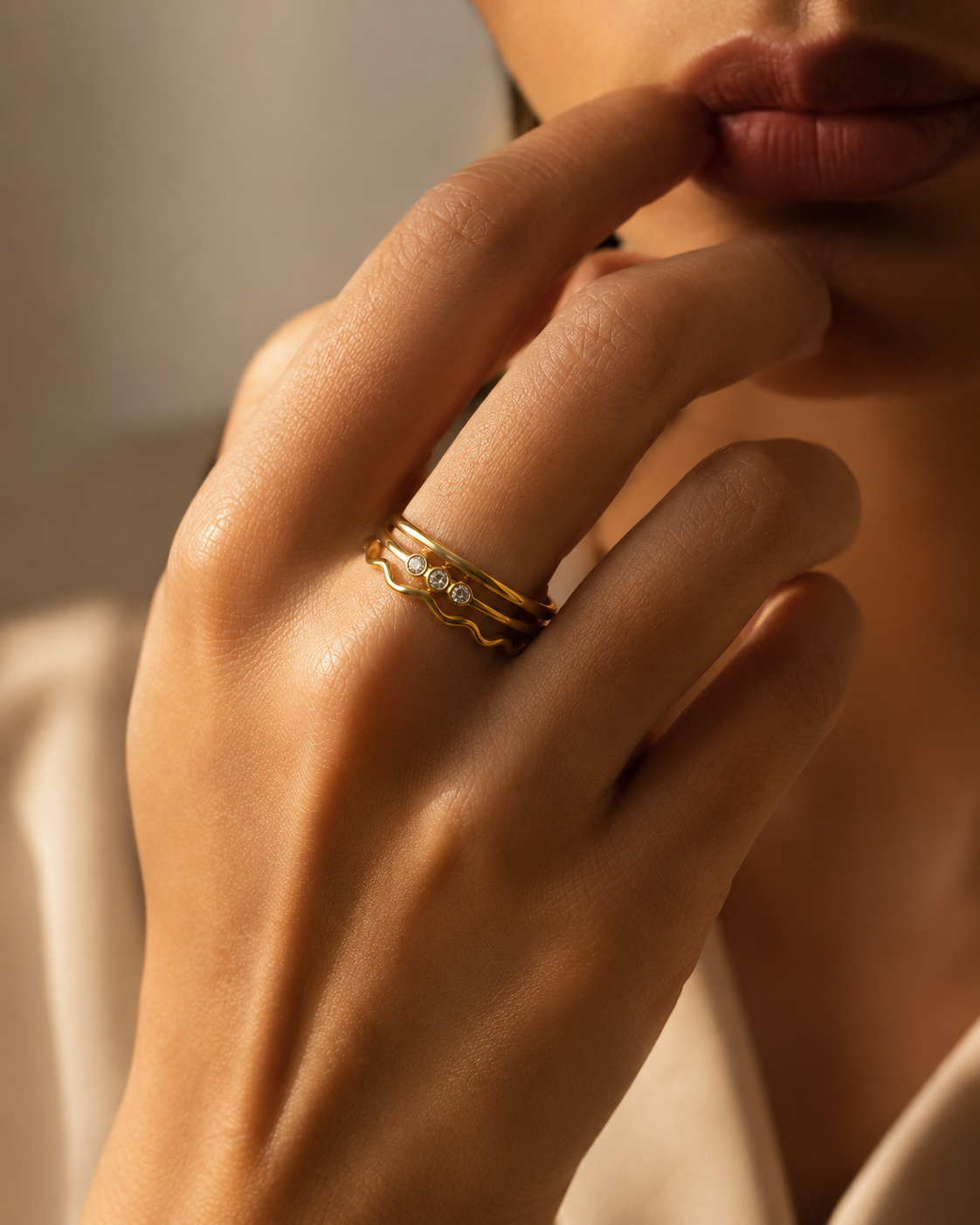 Trinity Wave Stack Ring Set