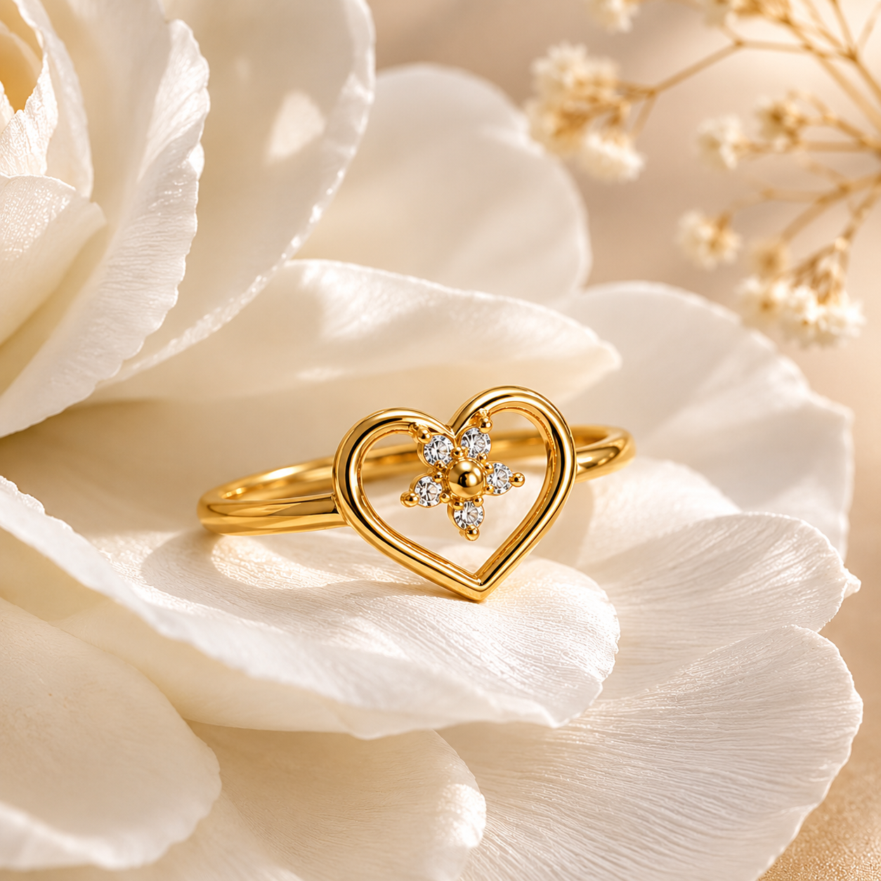 Heart Blossom Ring- Adjustable Size