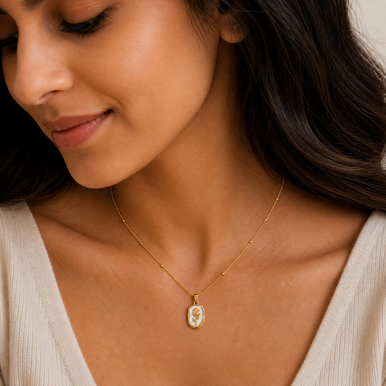 Gold Rose Pendant Necklace