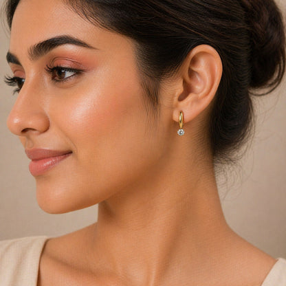 Gold Plated Solitaire Hoop Earrings