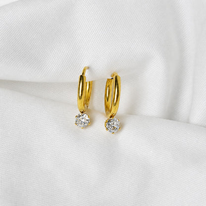 Gold Plated Solitaire Hoop Earrings