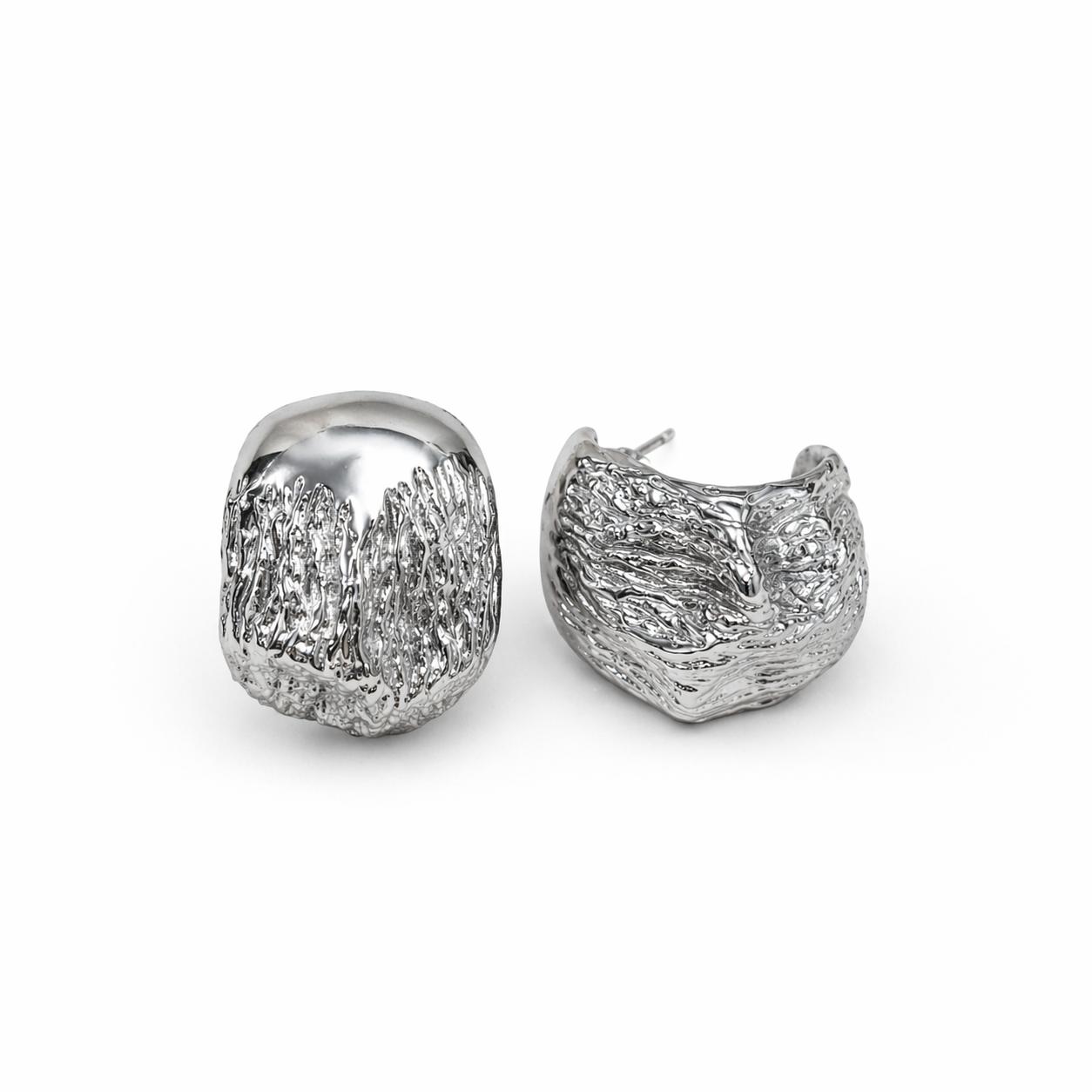 Silver Textured Chunky Hoop Earrings