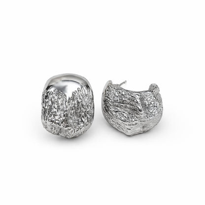 Silver Textured Chunky Hoop Earrings