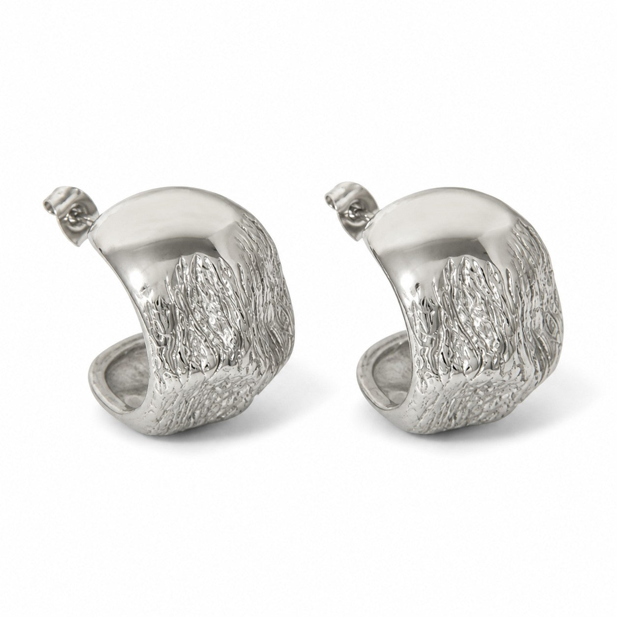 Silver Textured Chunky Hoop Earrings