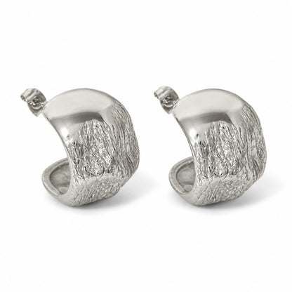 Silver Textured Chunky Hoop Earrings