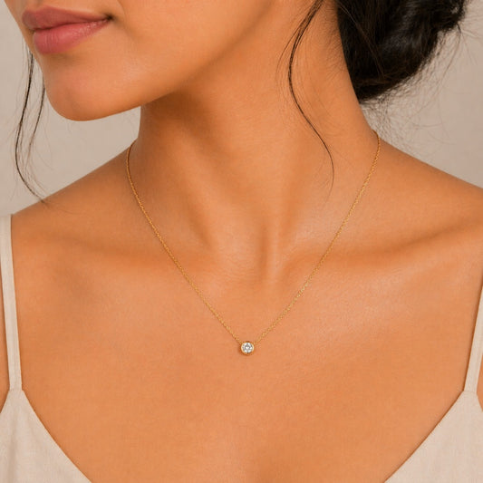Dainty Gold Solitaire Crystal Pendant Necklace