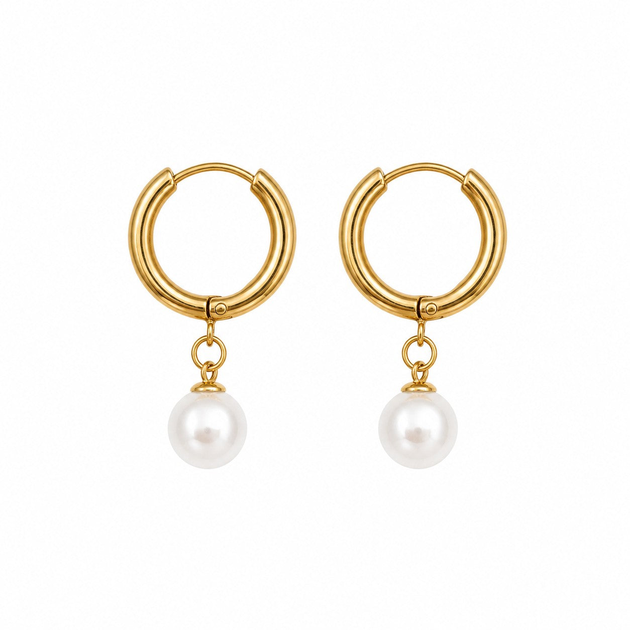 Gold Pearl Drop Hoop Earrings
