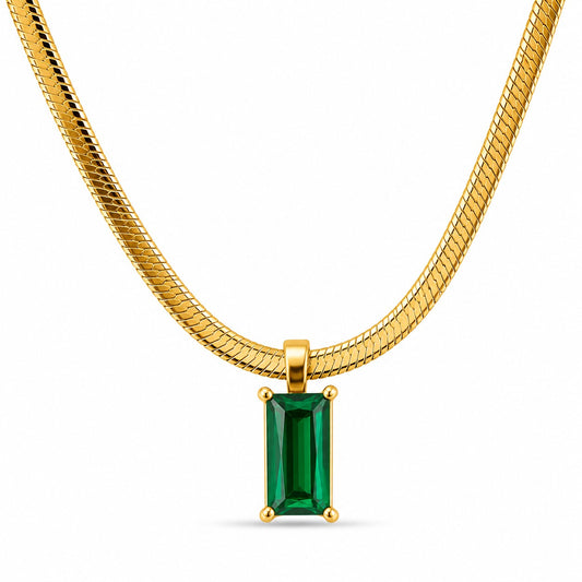 Gold Emerald Green Pendant Necklace