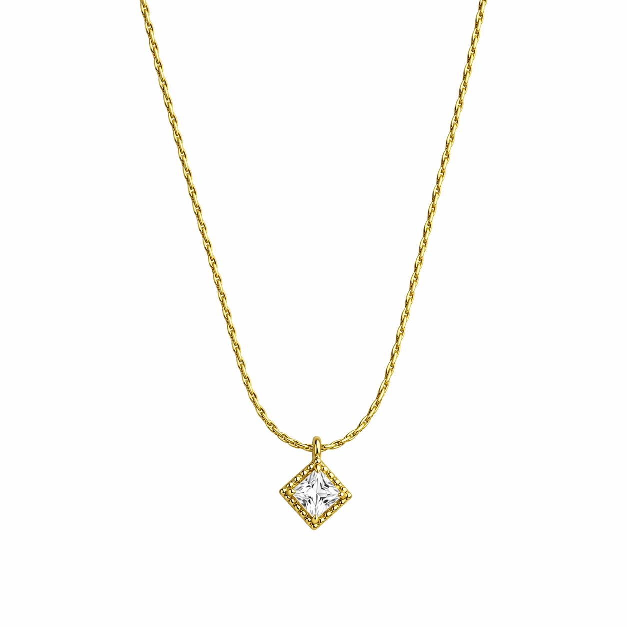 Elegant Gold Square Crystal Charm Necklace