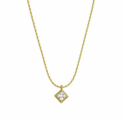 Elegant Gold Square Crystal Charm Necklace