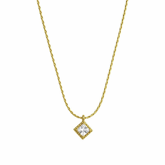 Elegant Gold Square Crystal Charm Necklace