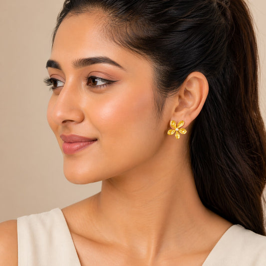 Gold Flower Pearl Stud Earrings