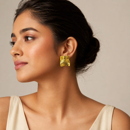 Gold Textured Statement Stud Earrings