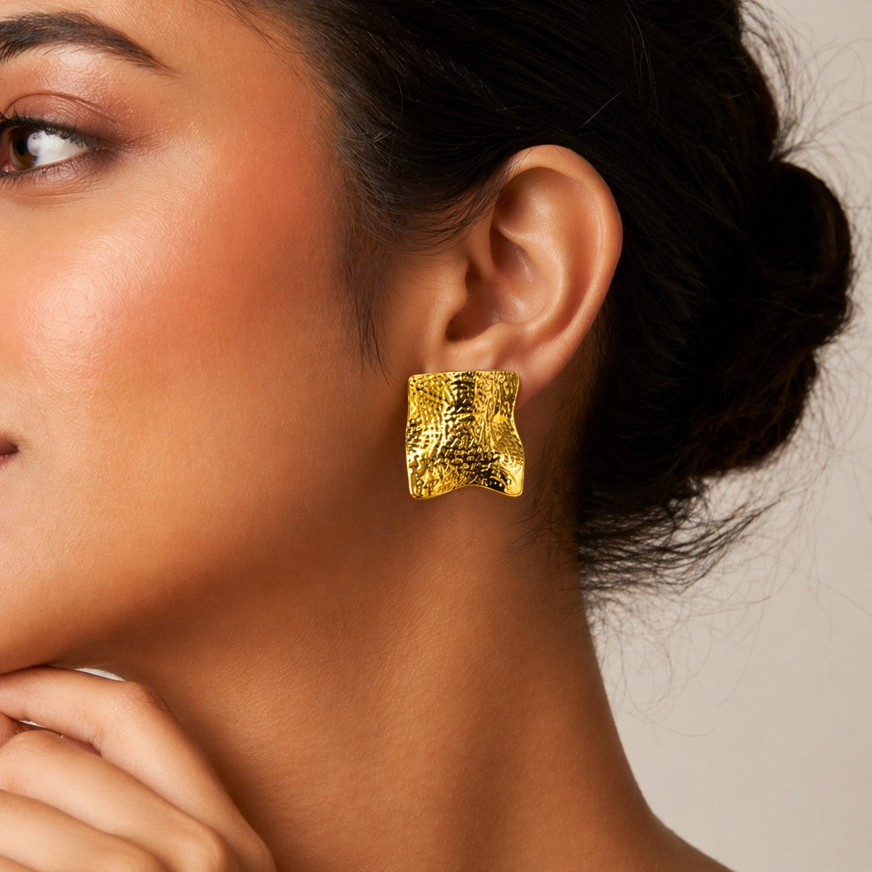 Gold Textured Statement Stud Earrings