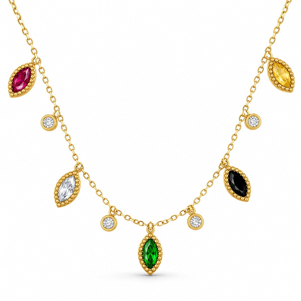 Gold Multicolor Crystal Necklace and Earrings Set