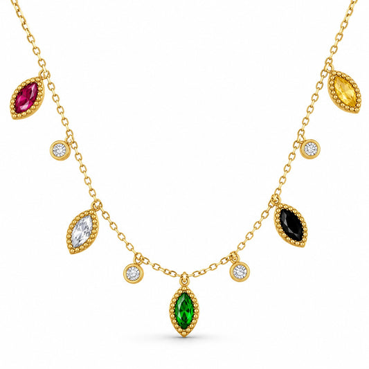 Gold Multicolor Crystal Necklace and Earrings Set