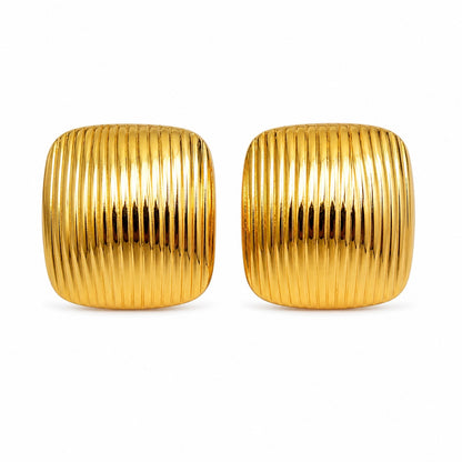 Gold Chunky Ribbed Stud Earrings
