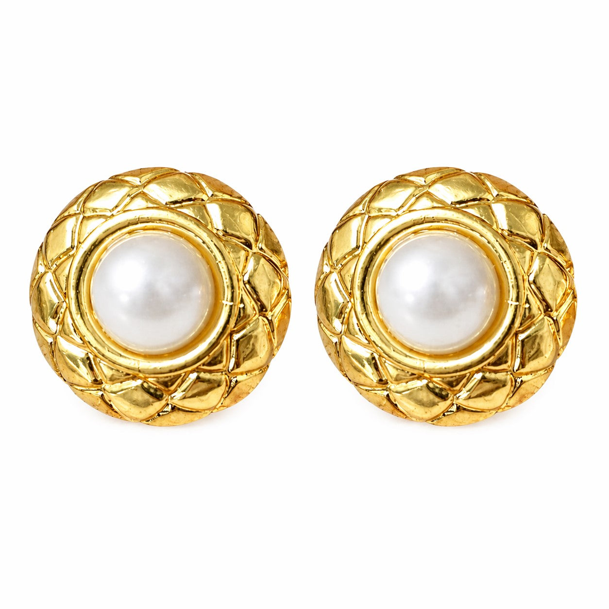 Vintage Gold Pearl Stud Earrings