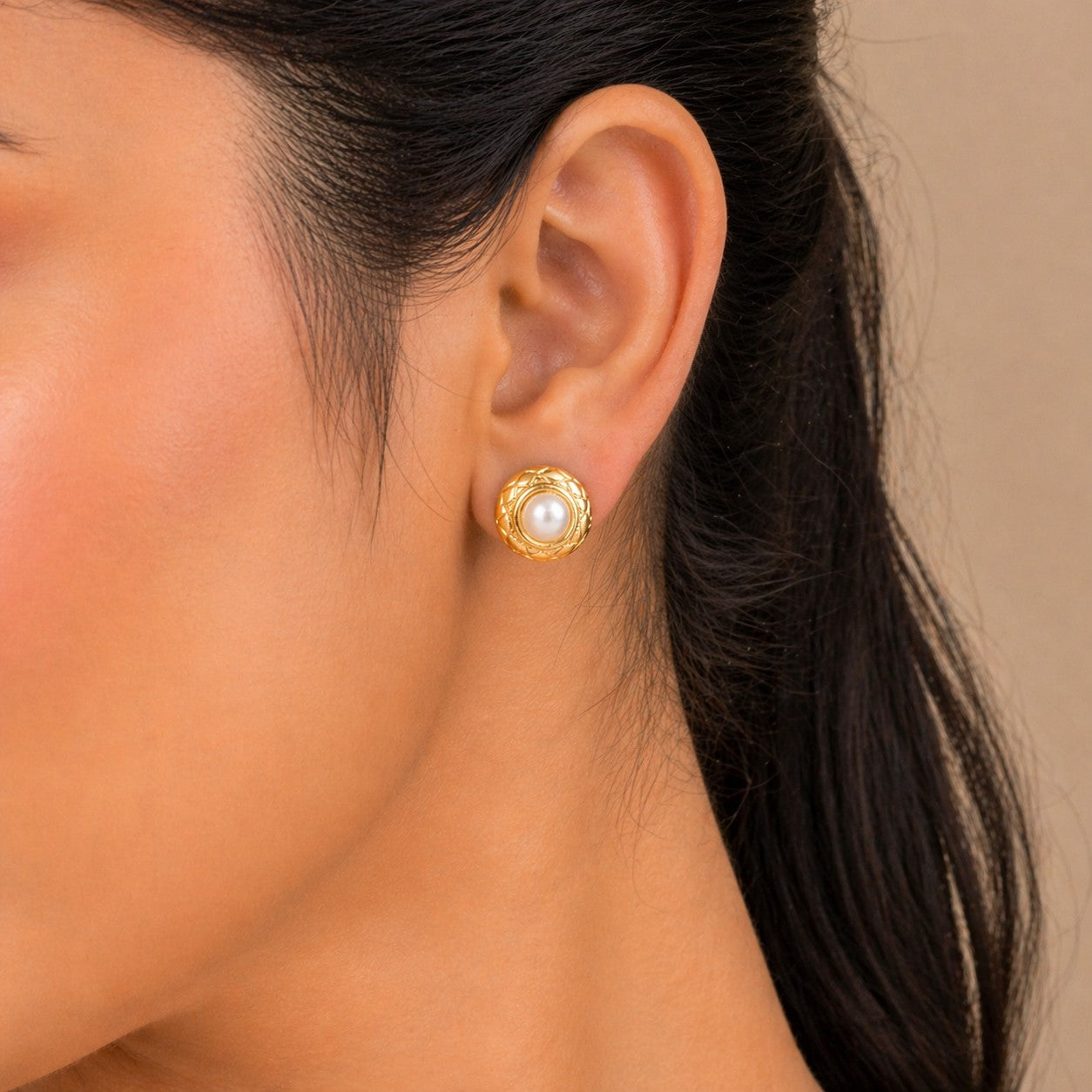 Vintage Gold Pearl Stud Earrings