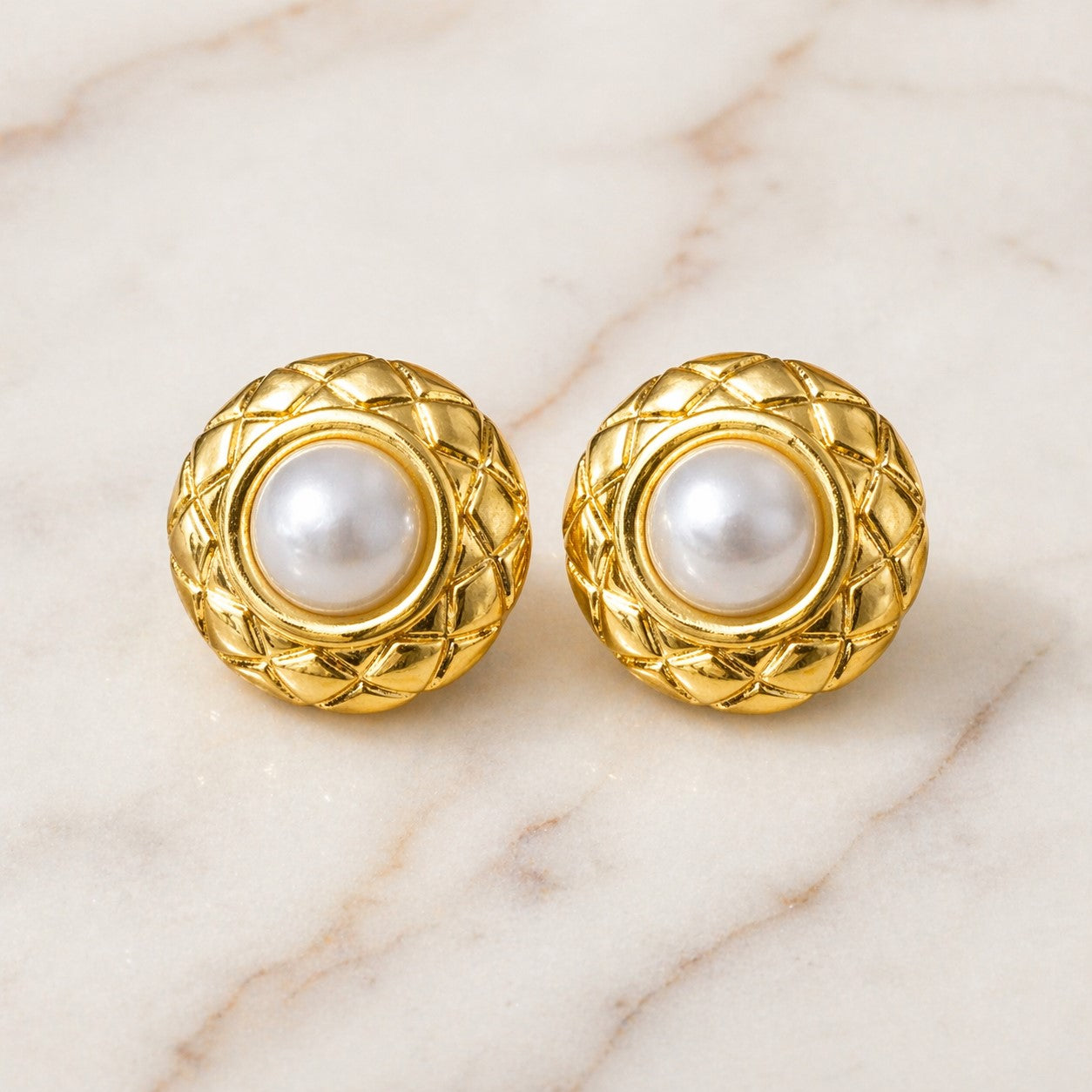 Vintage Gold Pearl Stud Earrings