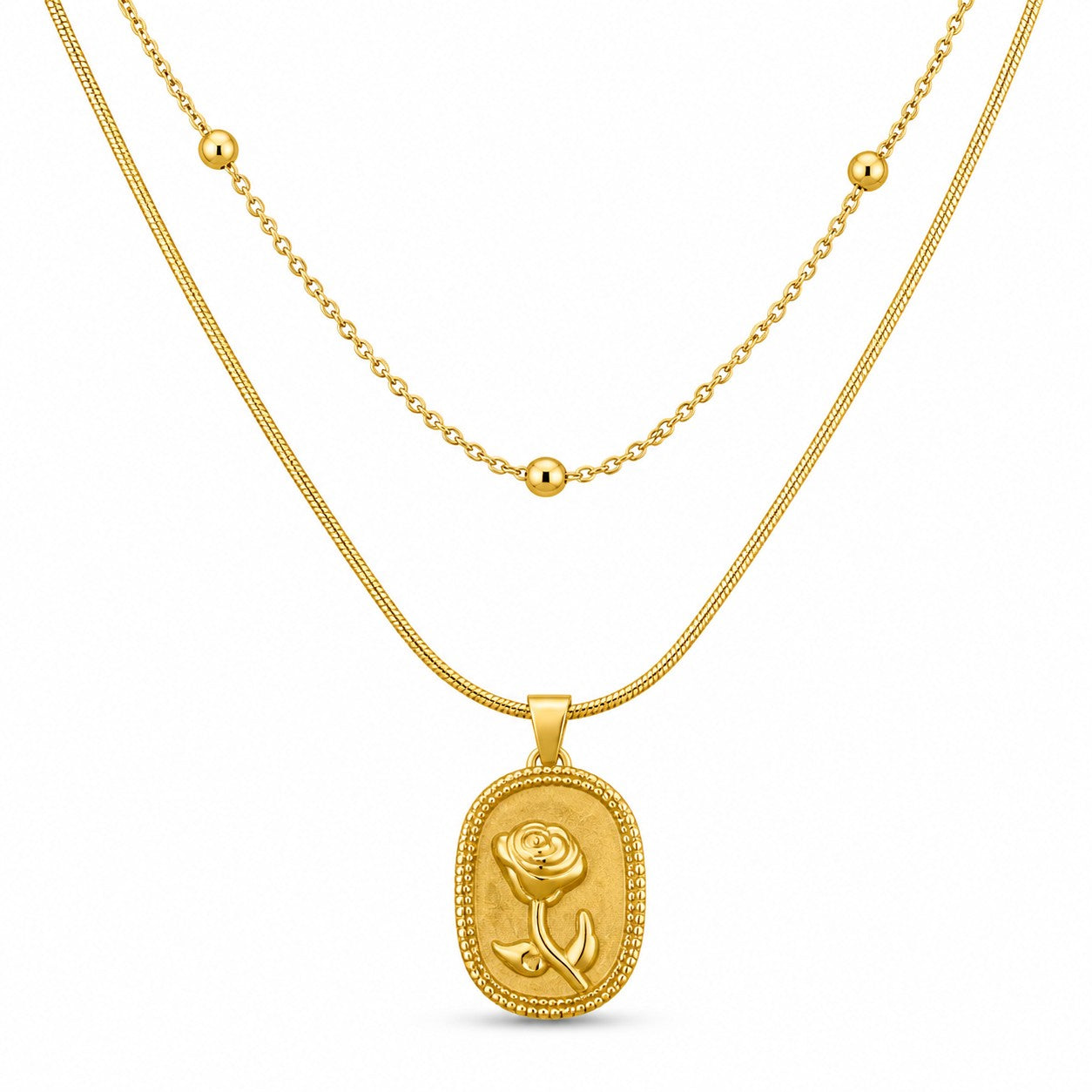 Gold Rose Pendant Layered Necklace