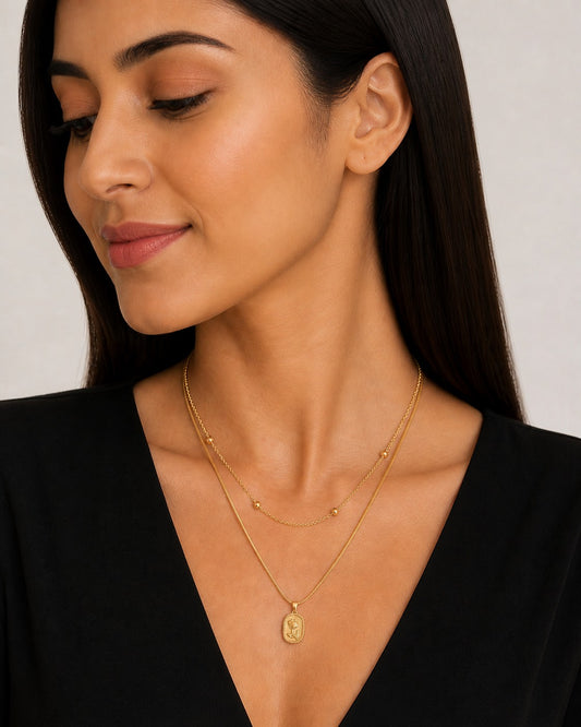 Gold Rose Pendant Layered Necklace