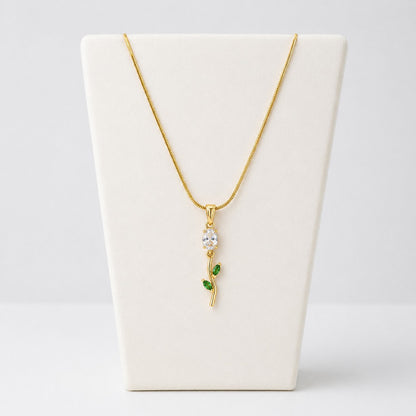 Gold White Crystal Flower Pendant Necklace